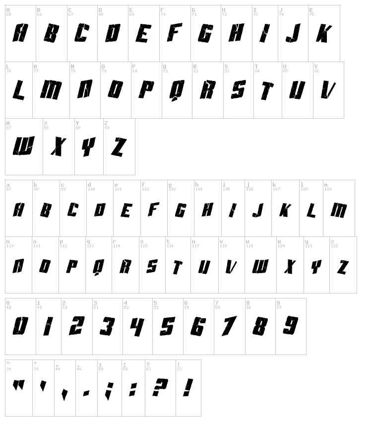 SF Aftershock Debris font map